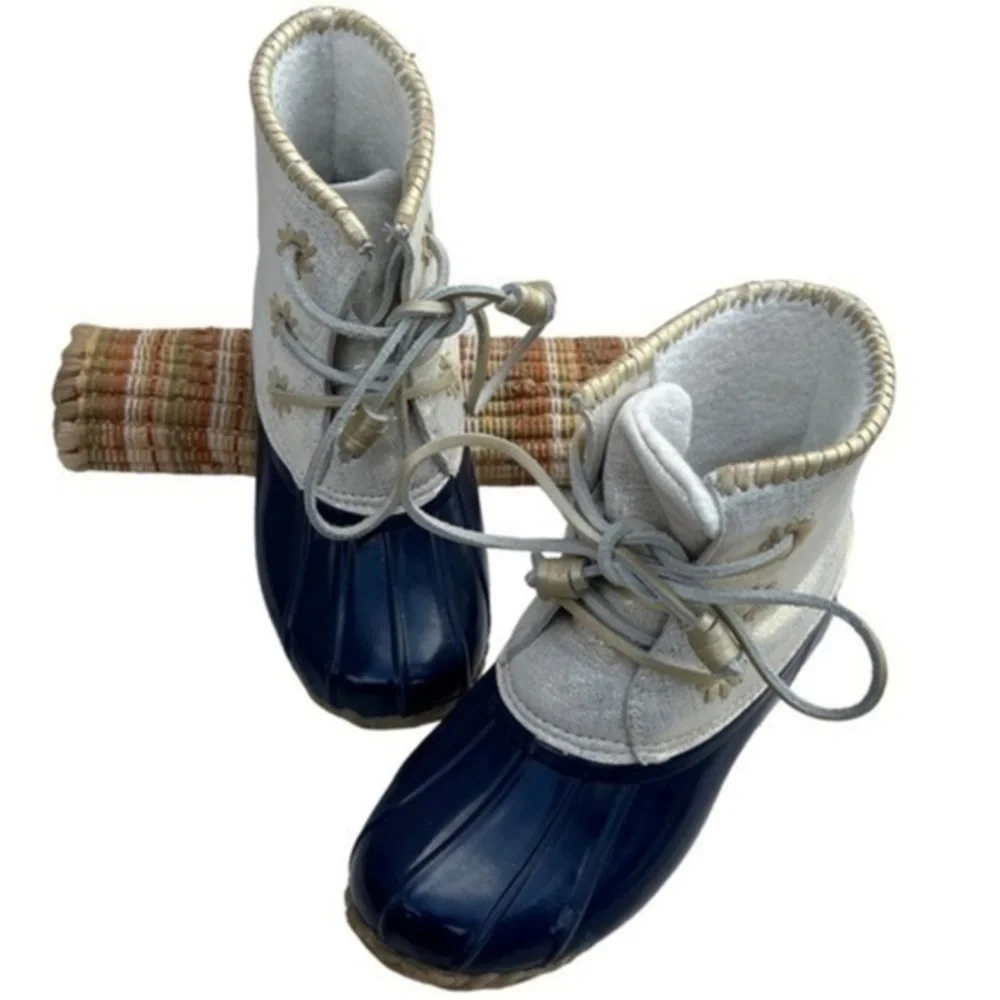 Jack Rogers‎ Boots Size 7 Womens Chloe Duck Outdoor Rain Gold Shimmer Blue